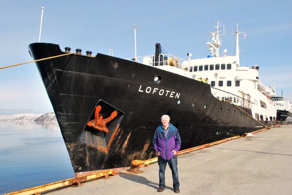 Ted at bow of Lofoten • Photo: Ted Scull