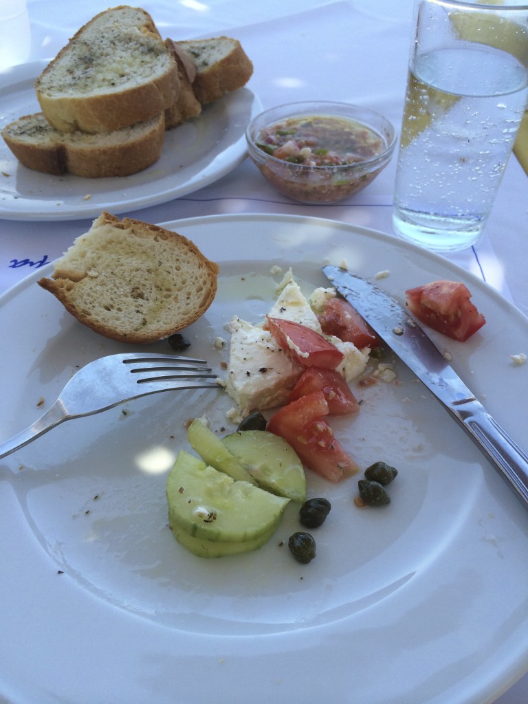 Greece is all about food — a typical lunch in port. Photo © Heidi Sarna