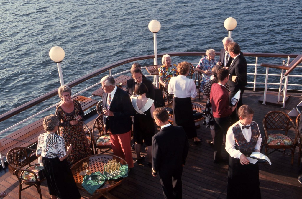 Cocktail hour on the after deck anchored off Ireland. * Photo: Ted Scull