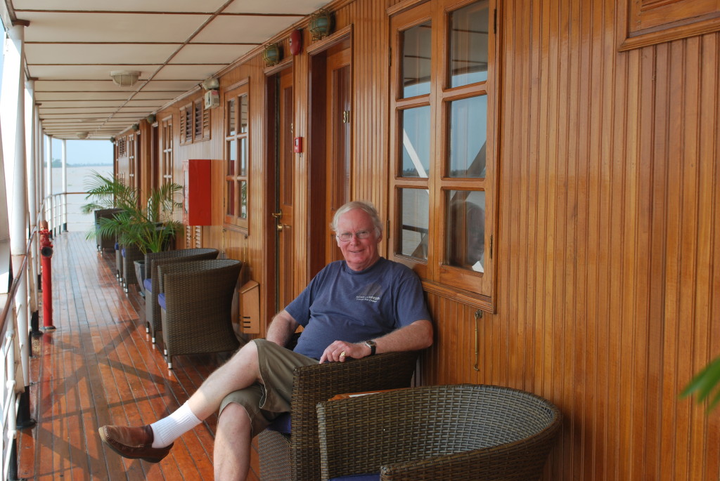 Ted sitting on the promenade outside of his cabin. Photo: © Ted Scull