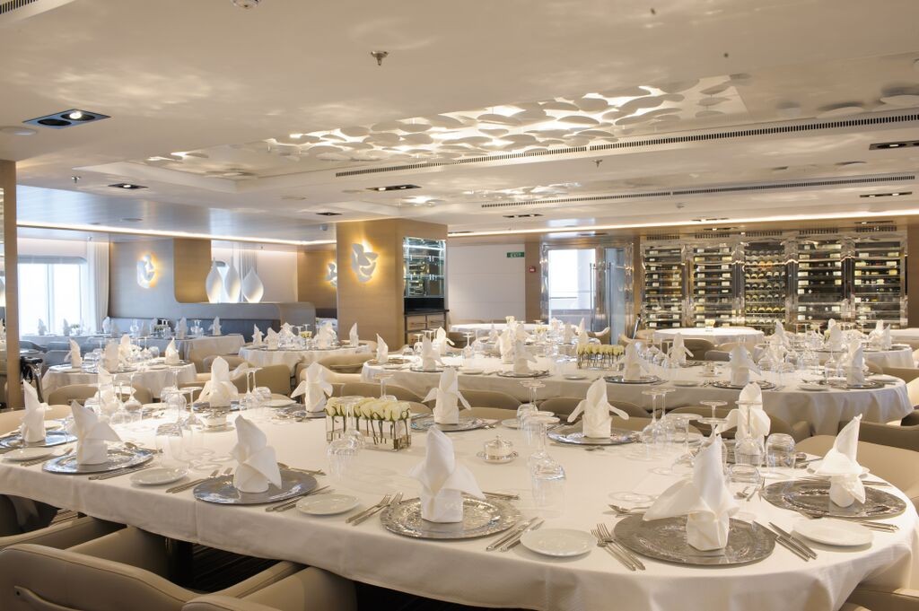 The more formal of two restaurants aboard Le Soleal. * Photo: Ponant
