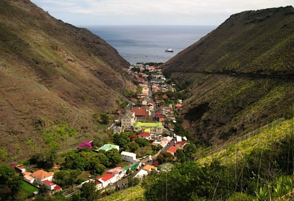 The classic view over Jamestown to the tiny speck that is the RMS St. Helena. * Photo: Bruce Heard