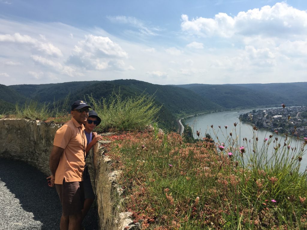 The scenic Middle Rhine River from a hilltop castle