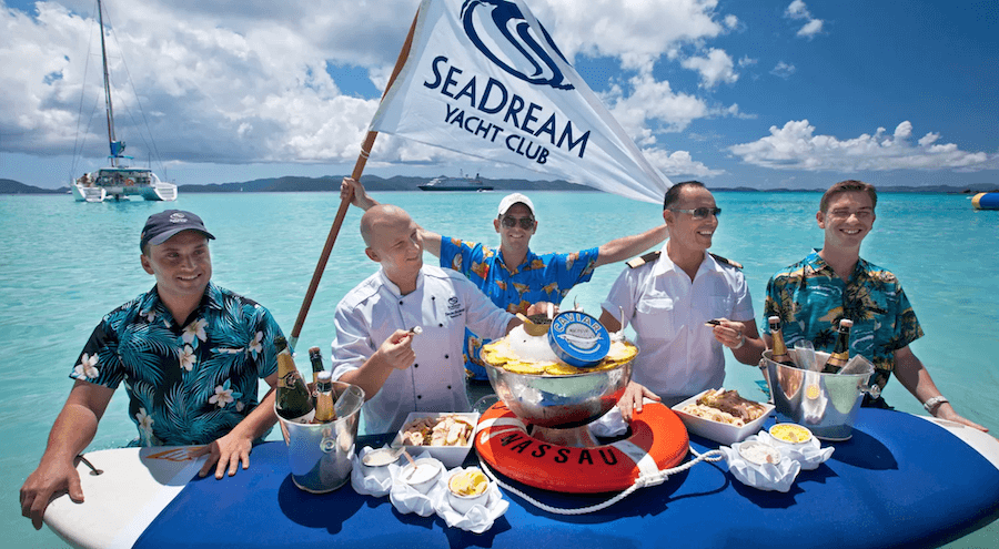 SeaDream Yacht Club's signature event is the champagne and caviar in the surf