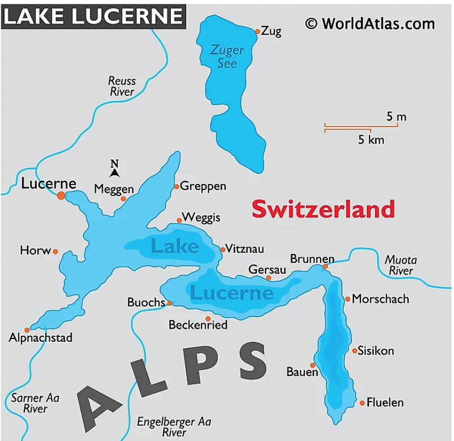 Lake Lucerne map for a Swiss Steamboat Cruise