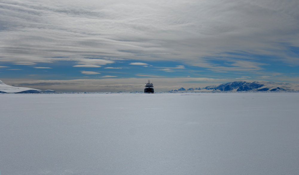 MY Hanse Explorer still "parked" in shore-fast ice. * Photo: Richard White