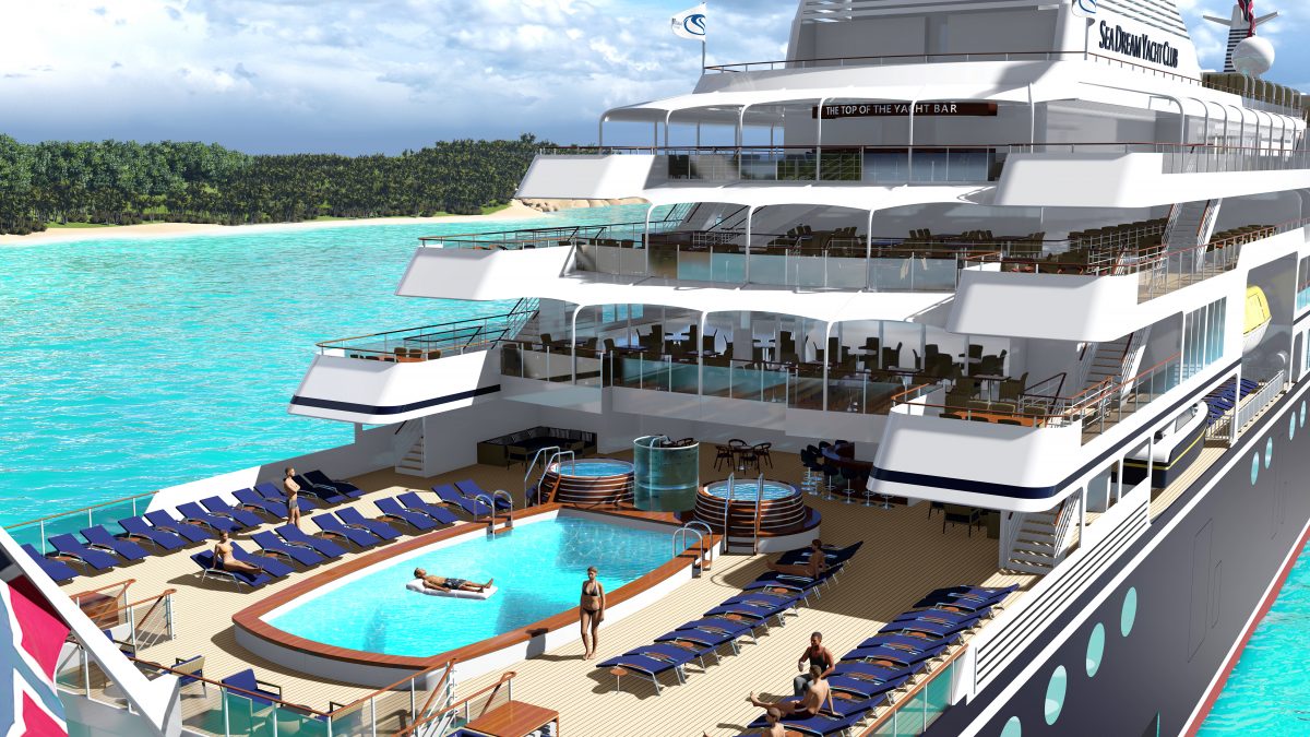 Alfresco dining will overlook the pool Rendering SeaDream Yacht Club