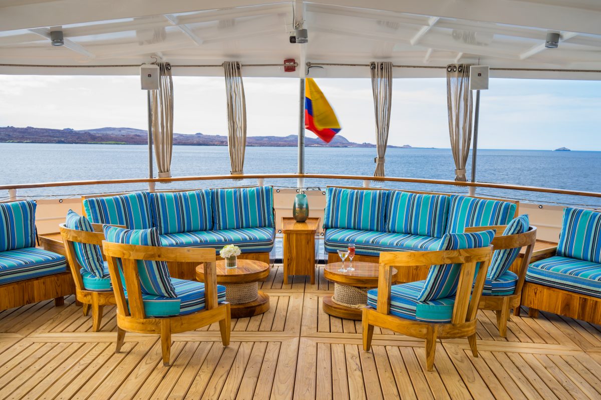 The outdoor lounge aboard Quasar Expeditions' Evolution