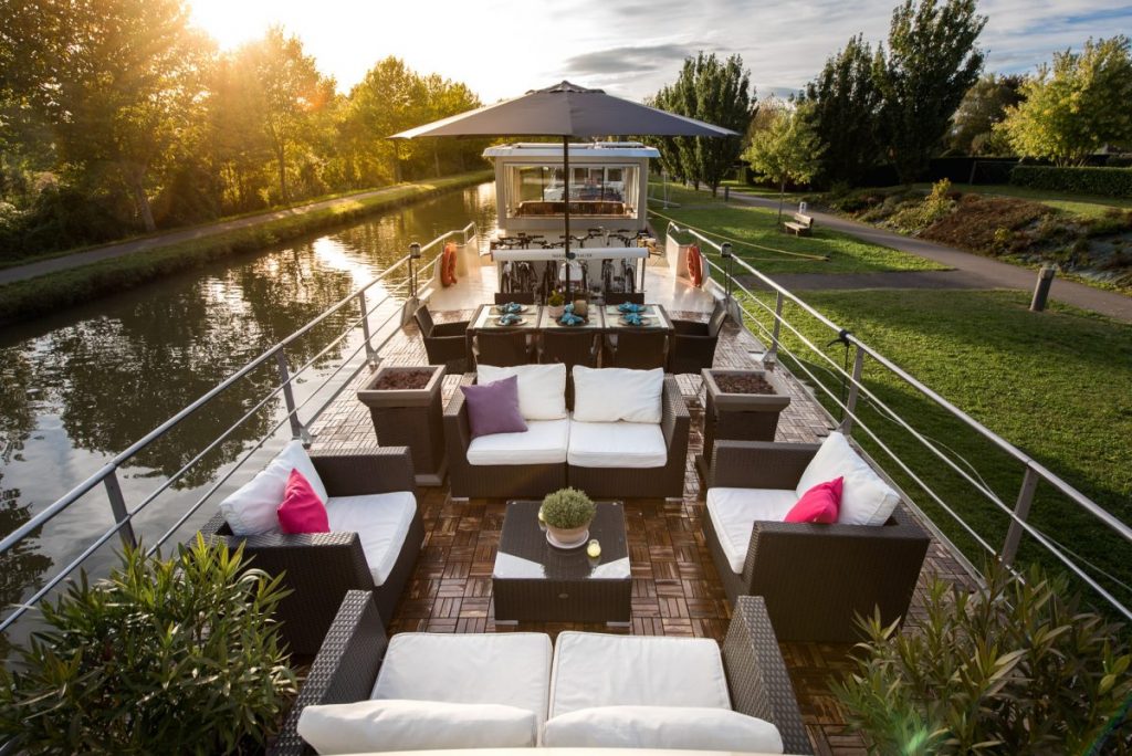 French canal barge sunset