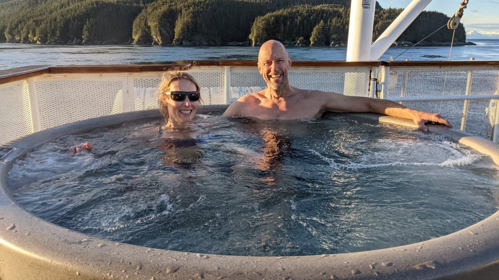 small ship alaska cruise in a hot tub on deck