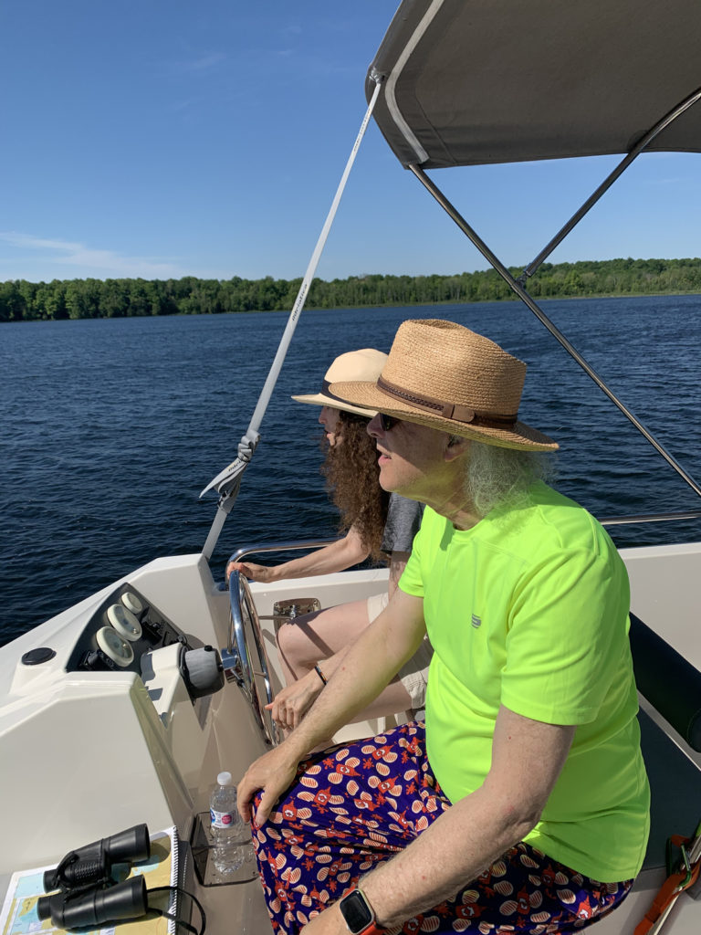 Alison at the wheel of Le Boat's Horizon in the Rideau Canal