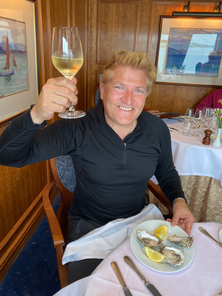 Robin at lunch on Hebridean Princess
