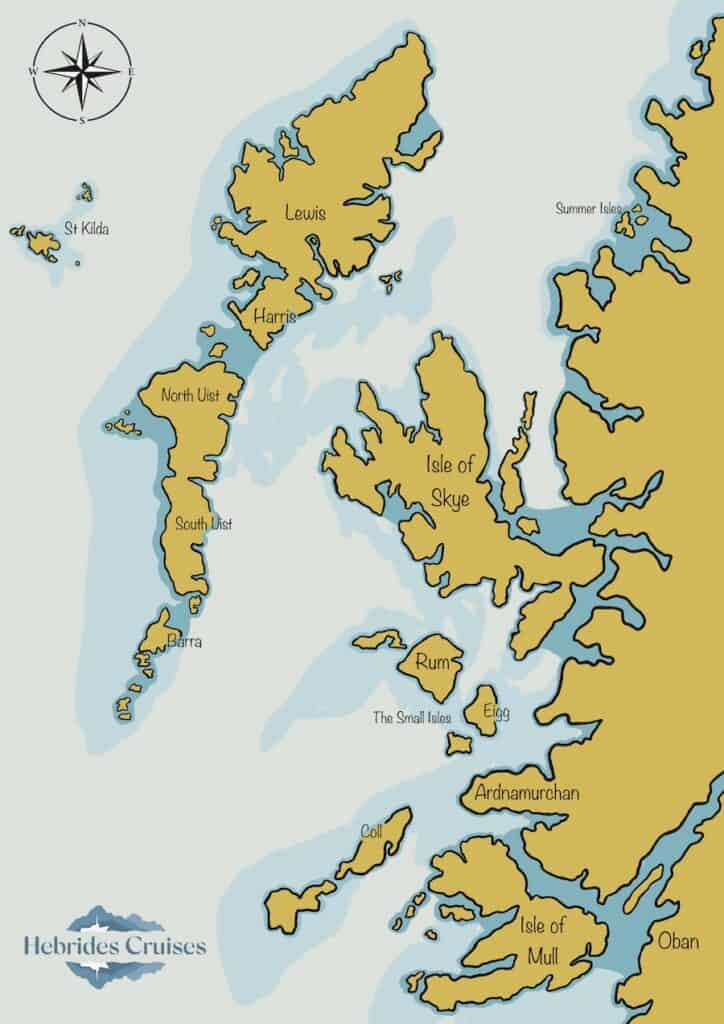 A map showing the areas plied by Small Ship Scottish Cruises