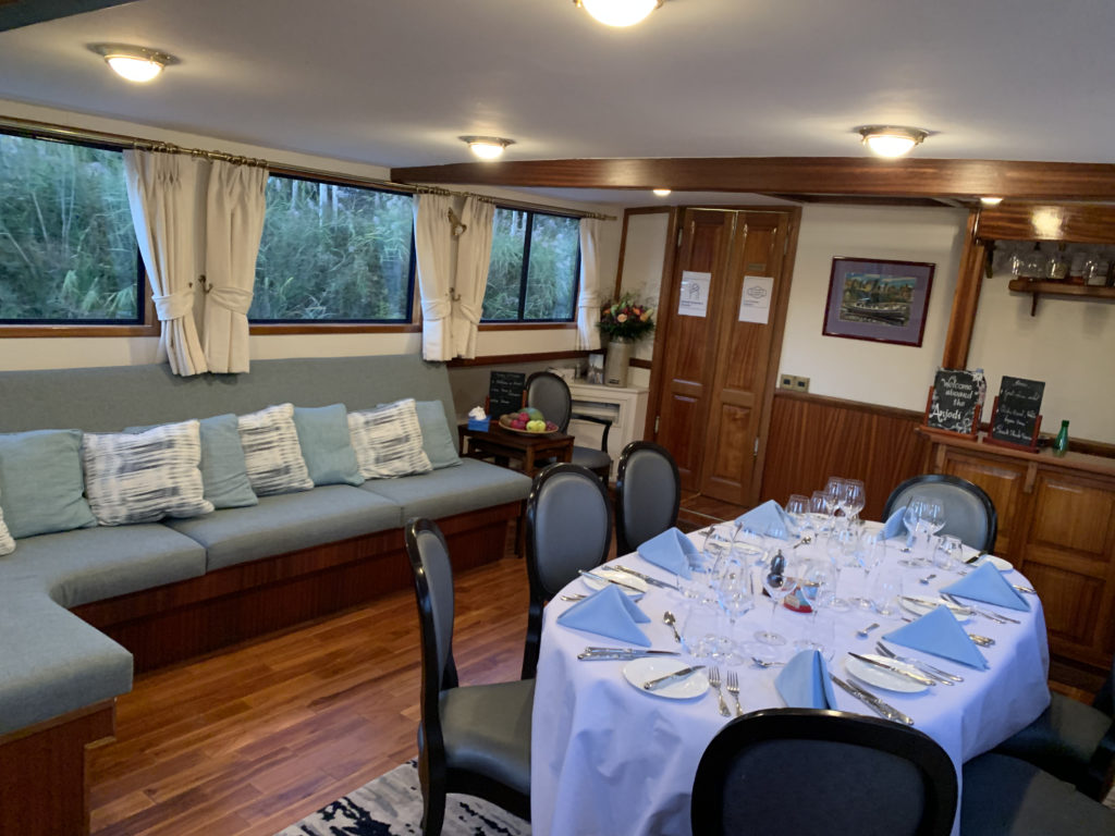 Anjodi's comfy saloon on a Canal du Midi hotel barge cruise