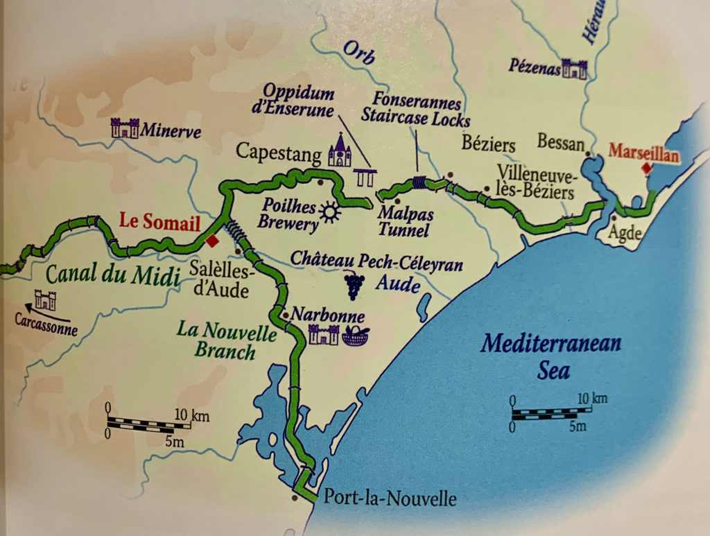 Map of Anjodi Canal du Midi barge cruise