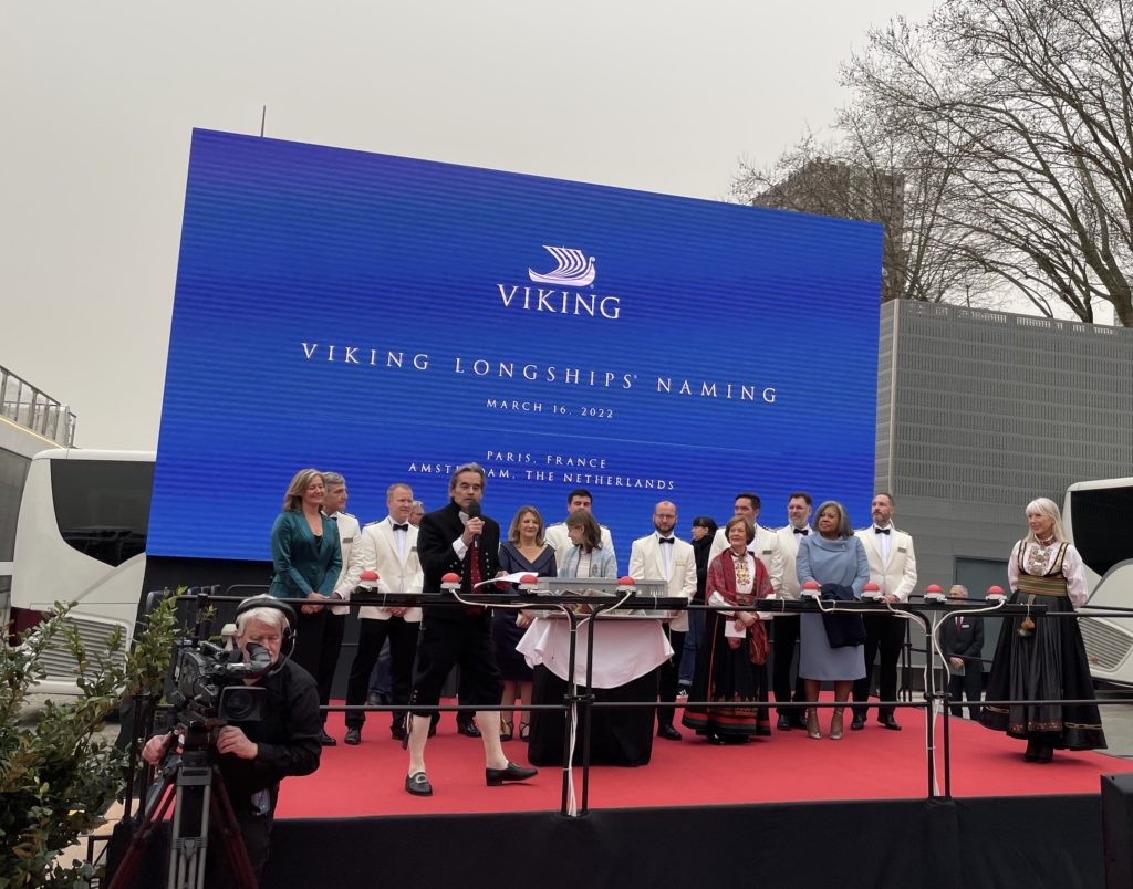 Karina Hagen (far right) looks on at Viking Longships chistening