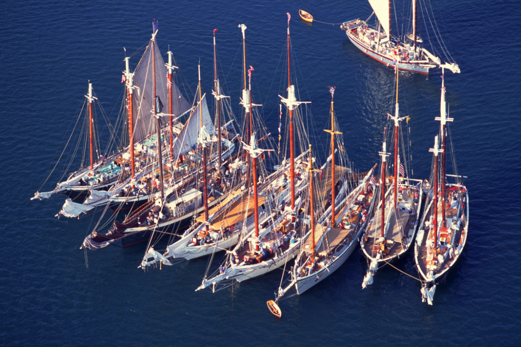aerial shot of a raftup meeting of the 9 Maine Windjammers