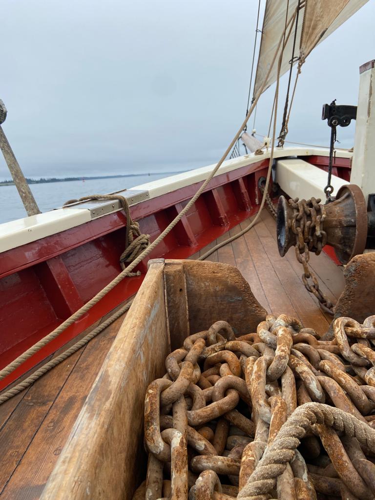 J&E Riggin Maine windjammer deck and anchor chains