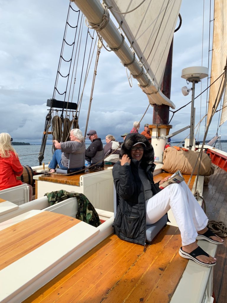 people on deck of a Maine windjammer