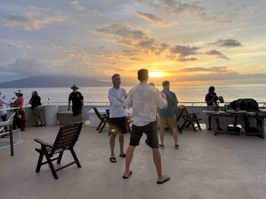 Sunset cocktails on top deck of Safari explorer