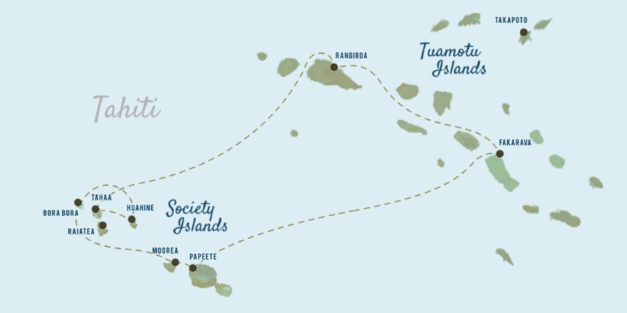 10/11-night Tahiti & The Tuamotu Islands itinerary map