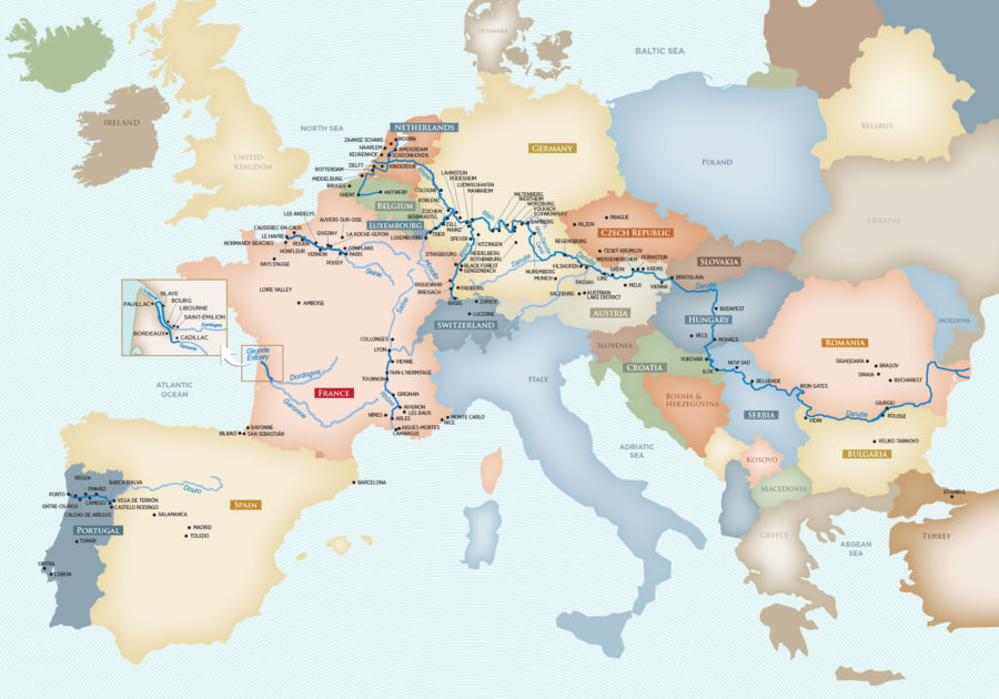 Europe river cruise map from Ama Waterways