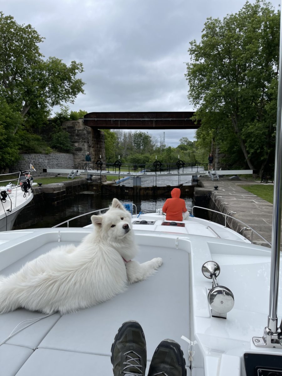 Joni & Lawrence waiting at Old Slys Locks on Canada's Rideau Canal