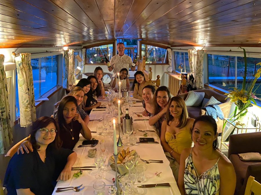 Dinner onboard the barge Luciole.