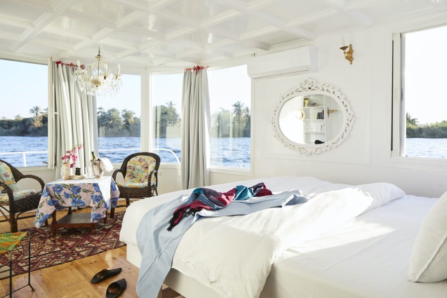 One of the 2 Panoramic Suites aboard Adelaide. with views of the Nile River