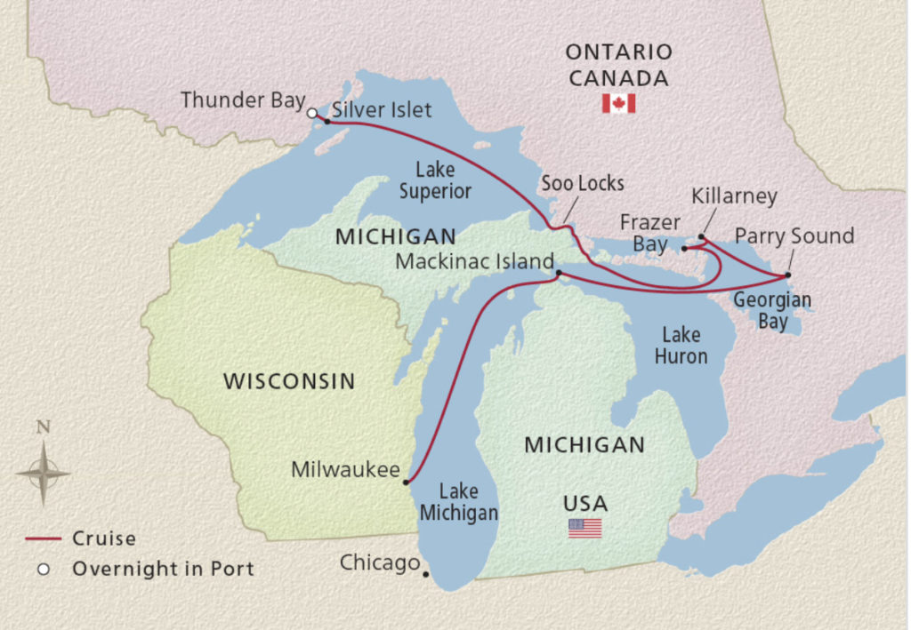 Viking Octantis Great Lakes cruise map