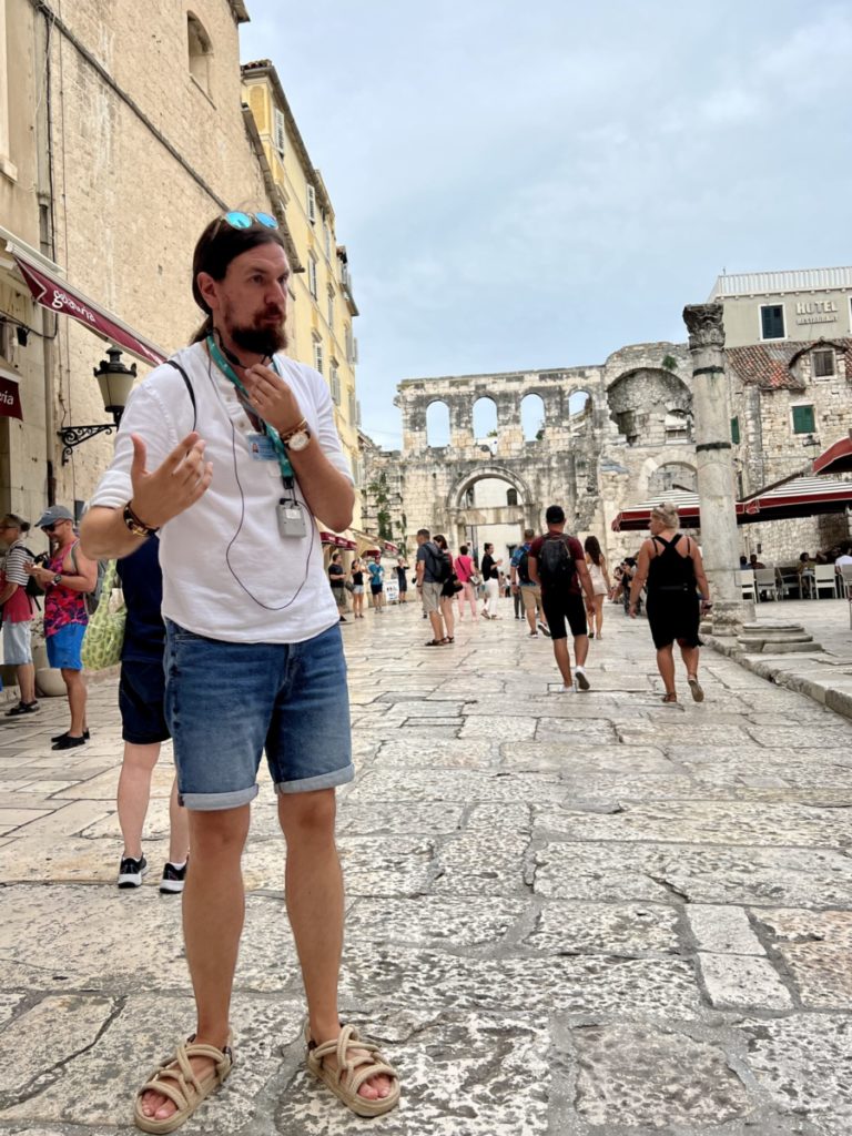 Stan the guide with the group at Diocletian's Palace in Split on a Croatian Coastal cruise