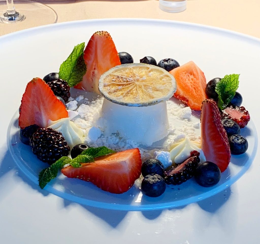 fancy dessert on the Silver Endeavour in Antarctica