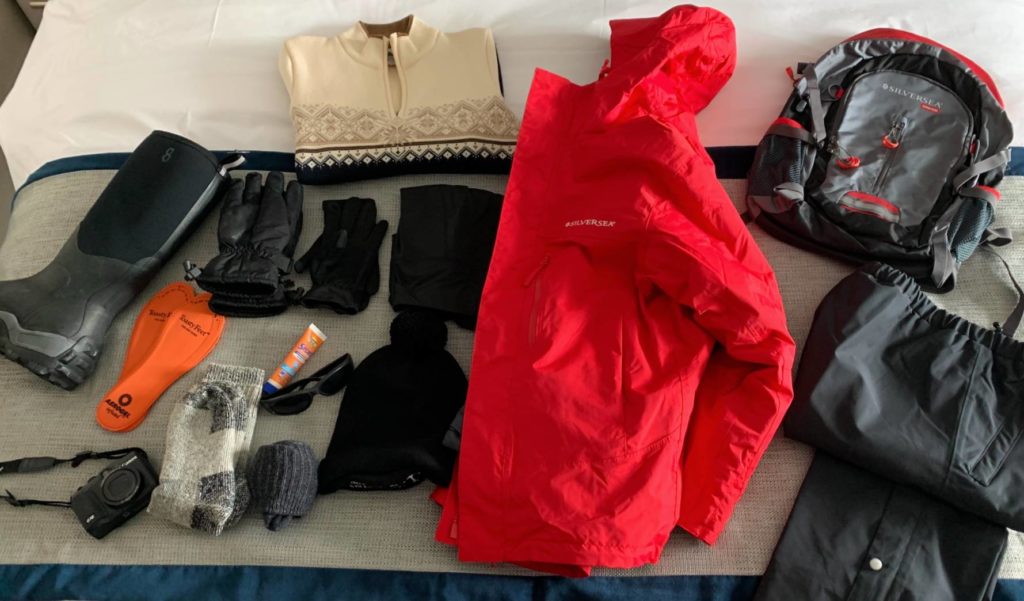 Anne's gear on her Silver Endeavour Antarctica cruise