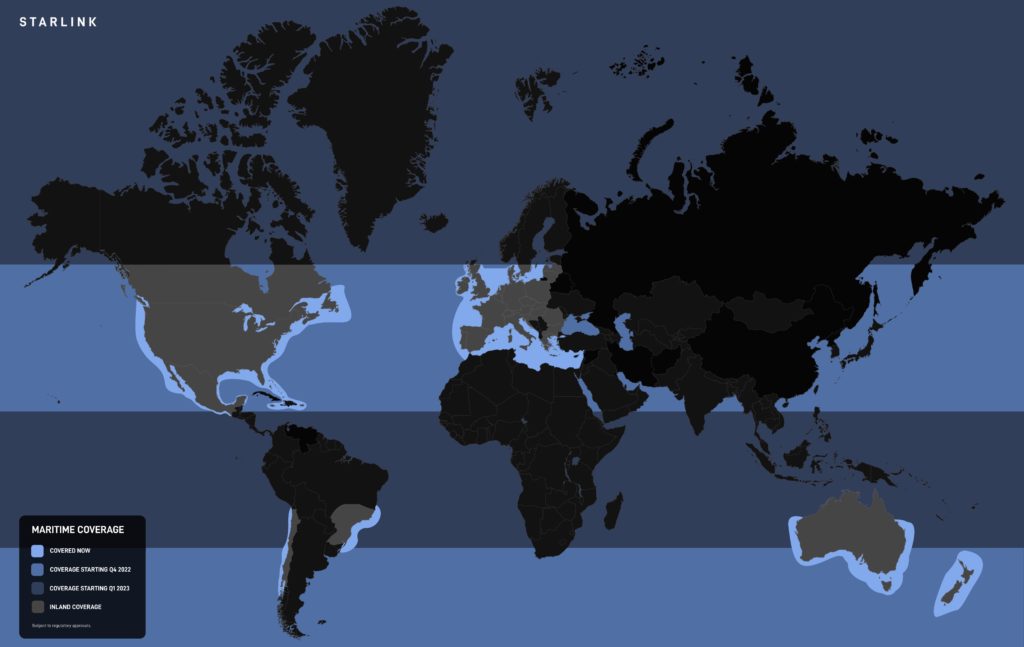 Starlink High-Speed Wi-Fi maritime map