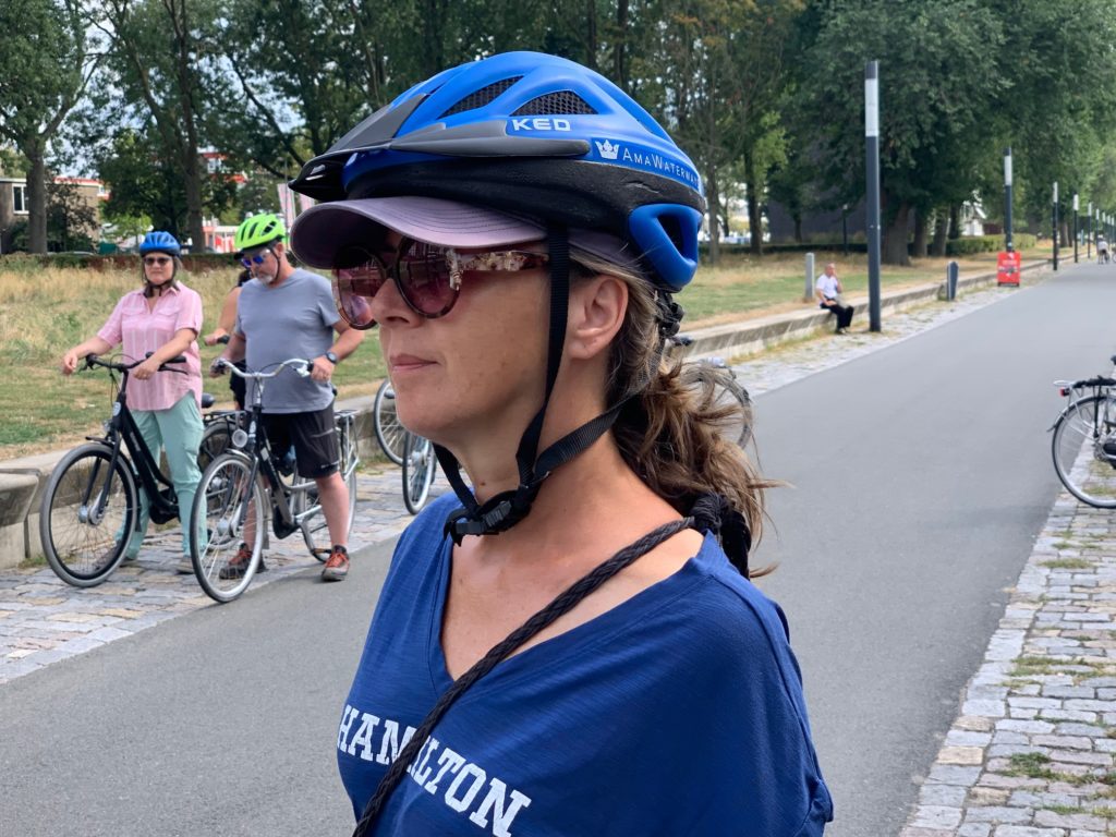 European River Cruise Cycling Tips include wearing a hat under your bicycle helmet