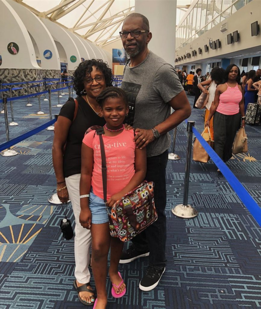 Paul C Thornton with his family at the cruise terminal