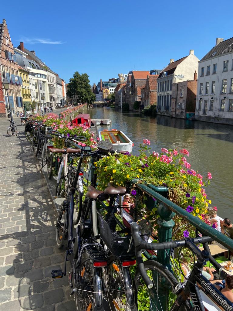 cycling along a canal in Ghent, Belgium