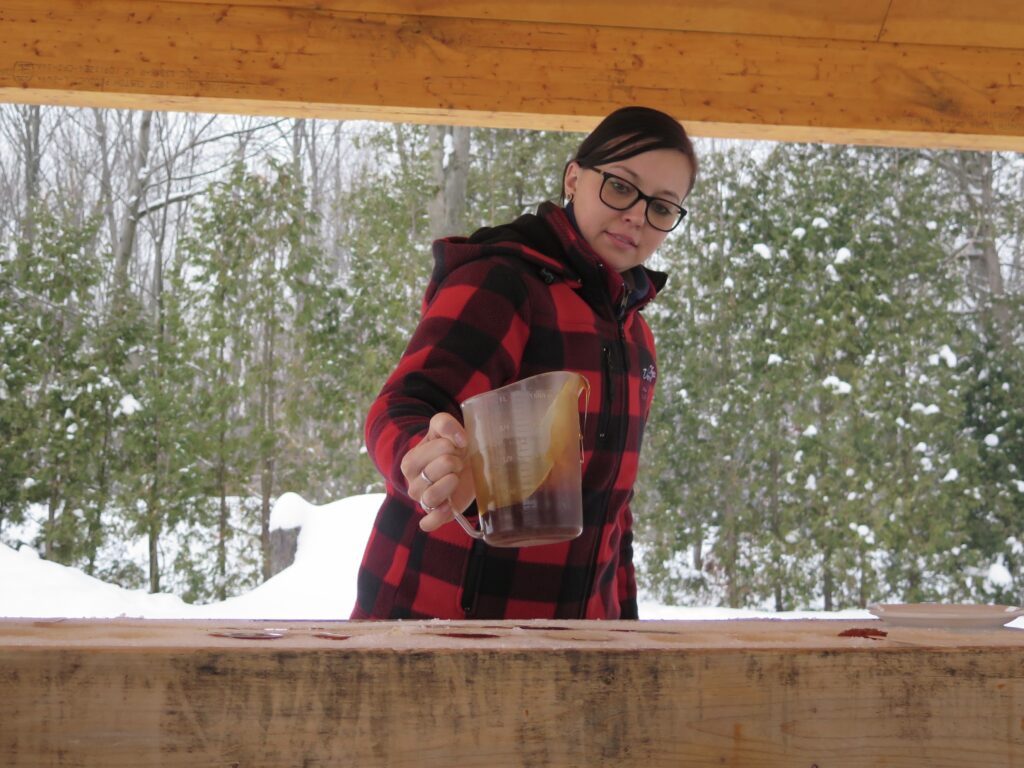maple syrup sampling while cruising in the winter in Canada