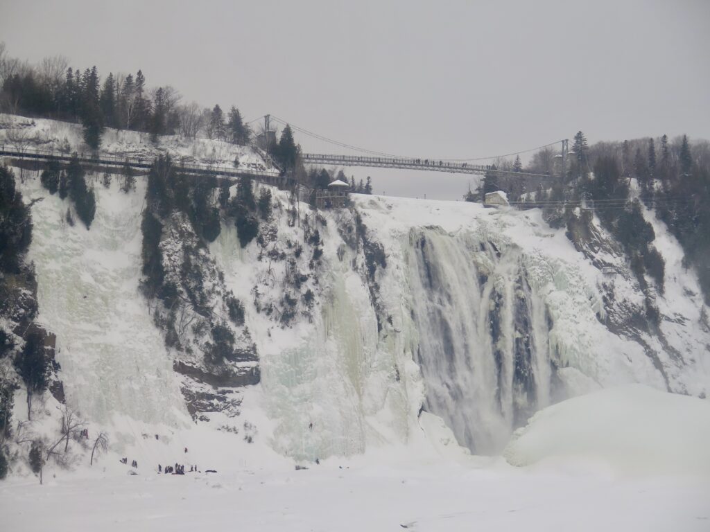 the frozen Montmorency falls on a canada winter cruise