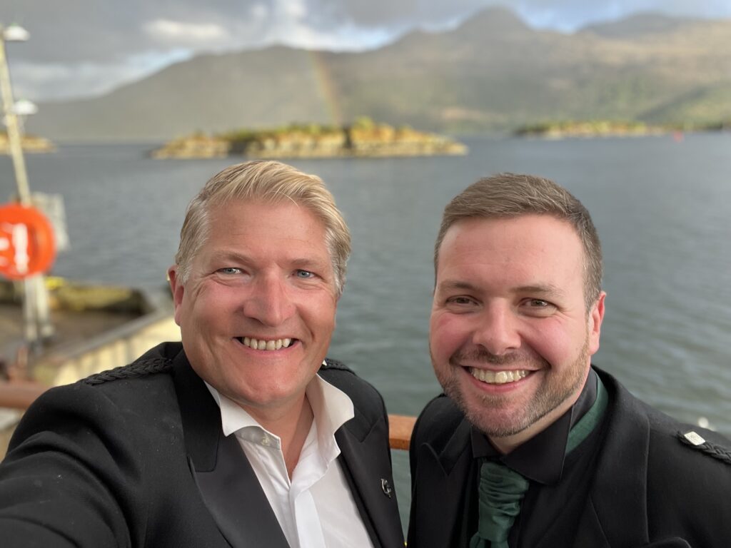 Robin and Hotel Manager Andy on a Lord of the Highlands Cruise