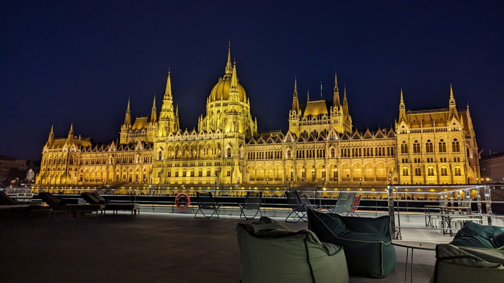 Grand Illumination of Budapest's ornate parliament buildin