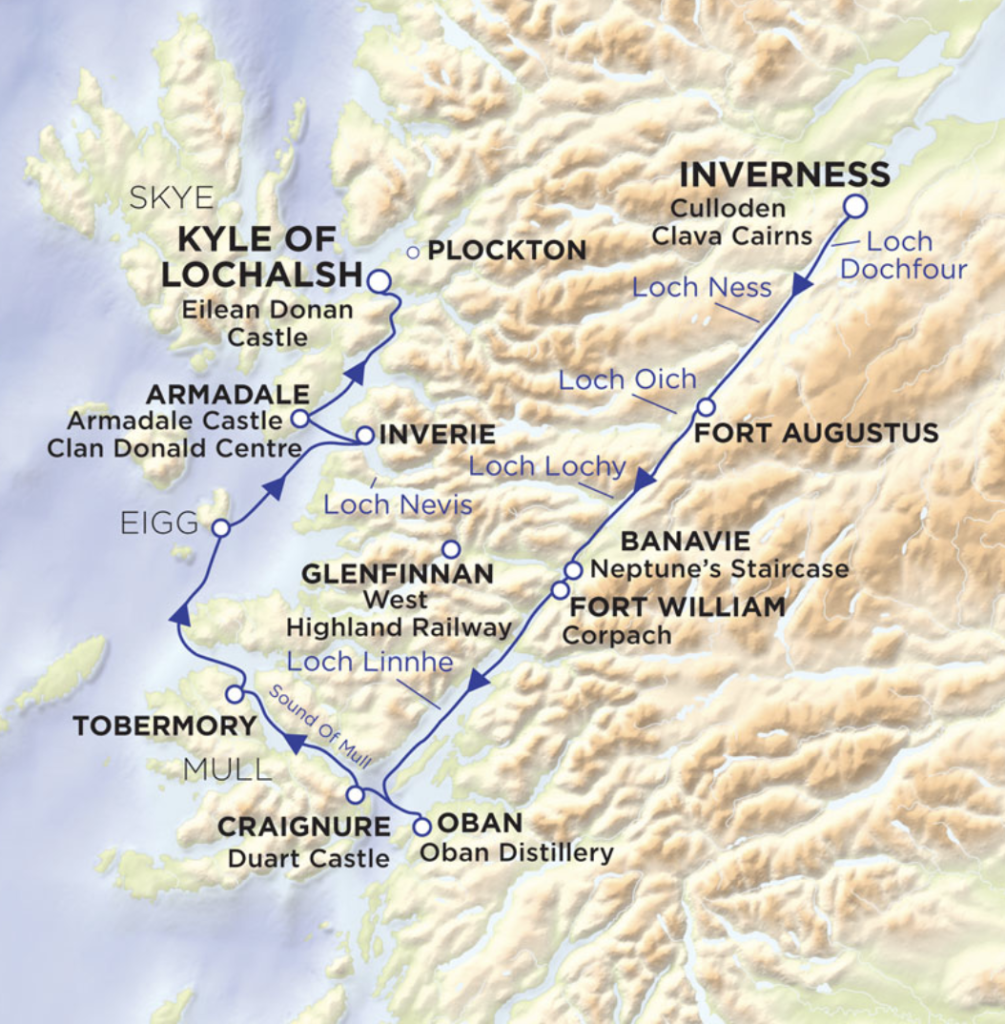 The 7-night Highland Waterways Discovery cruise map