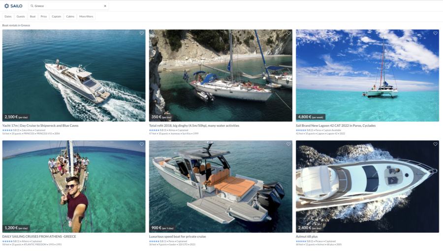 Sailo.com website offers many many yacht charters