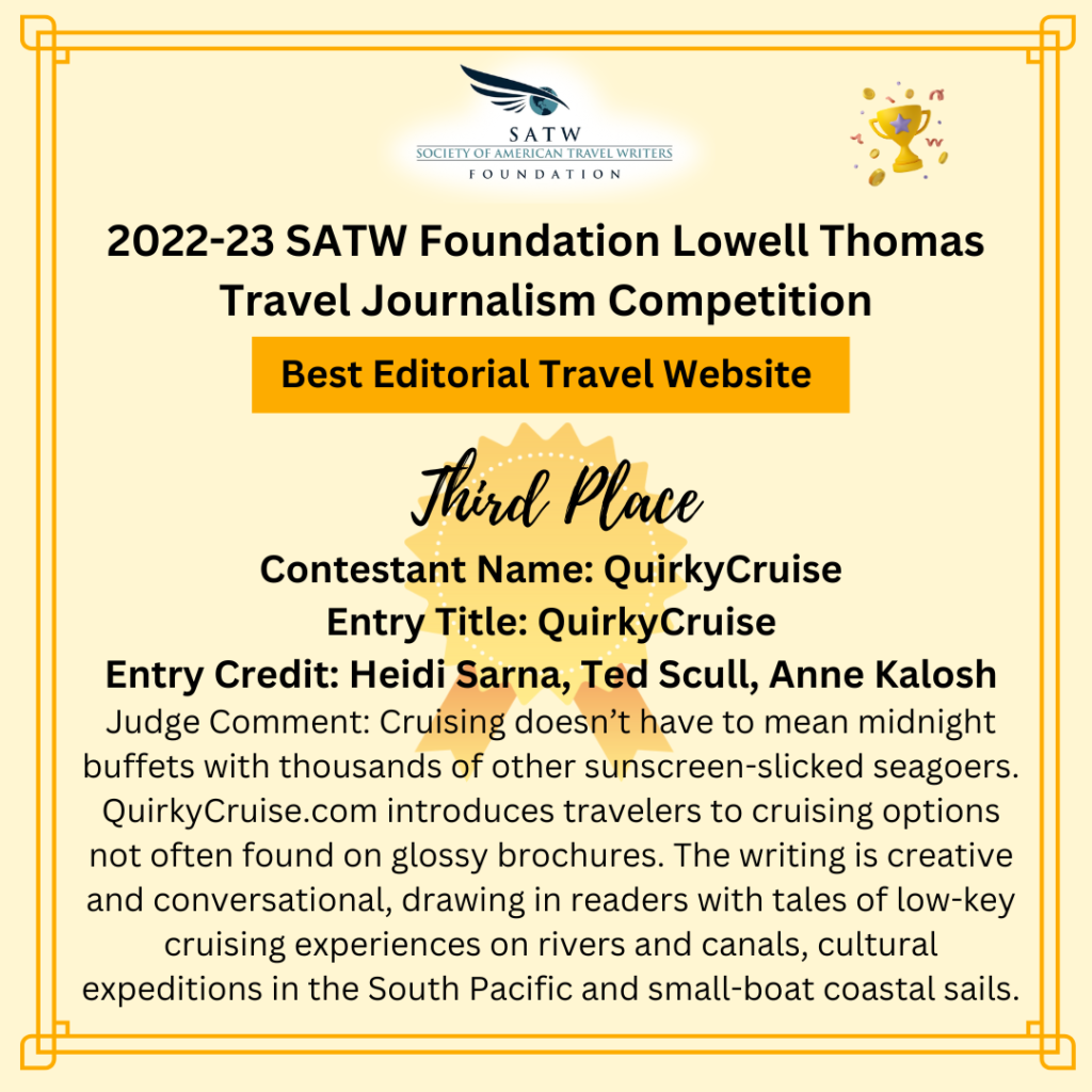 QuirkyCruise Wins Awards In SATW Lowell Thomas Travel Journalism Competition (UPDATED 2024) 1 SATW Lowell Thomas Award winner