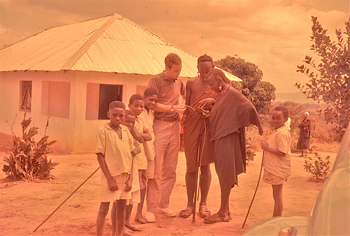 Ted and the curious Masai he met, all part of his West Africa cruises insights