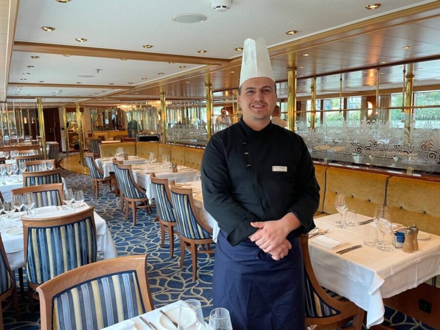 Executive Chef Krasimir Marinov in the Compass Rose dining room of Tauck's Sapphire