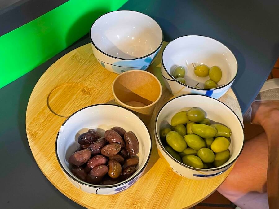 selection of olives to taste at L’Oulib