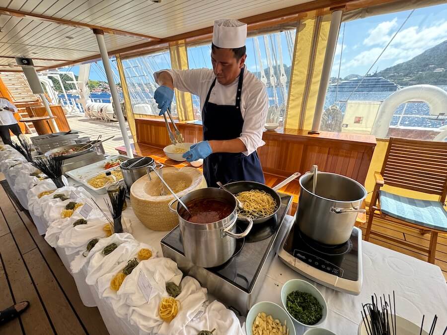 Buffet lunch on deck of Sea Cloud Spirit