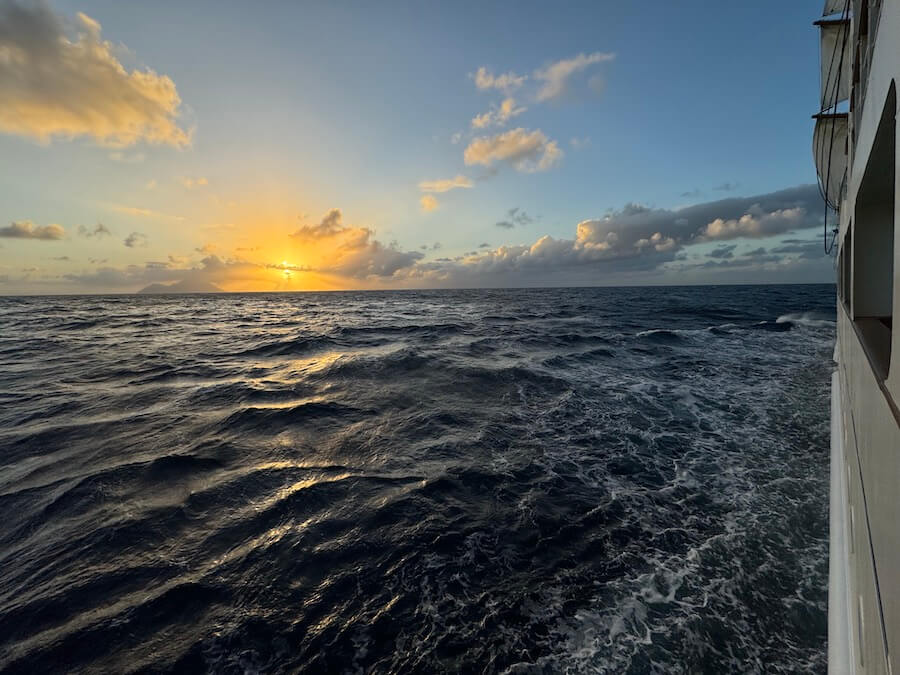 Sunset in the Caribbean of a Sea Cloud Spirit cruise