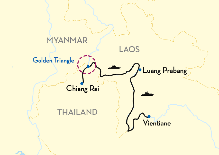 Upper Mekong River Cruise map.